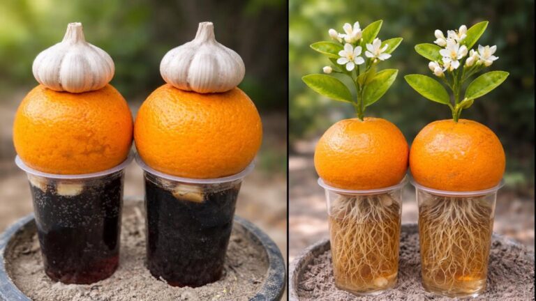 Cette astuce simple transforme une orange en plante grâce à l’ail… étonnant !